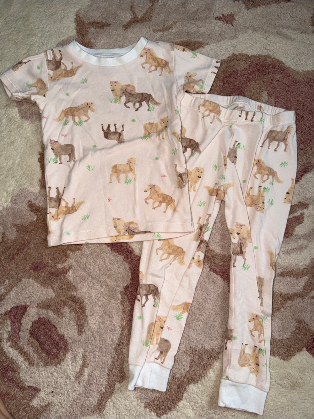 Burt's Bees Cream and Brown Pony Print Cotton Pajama Set